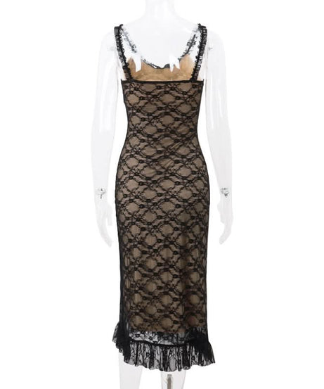 Enchanting Black Lace Maxi Dress | Ruffle Hem Cami for Fall Evenings & Holiday Parties