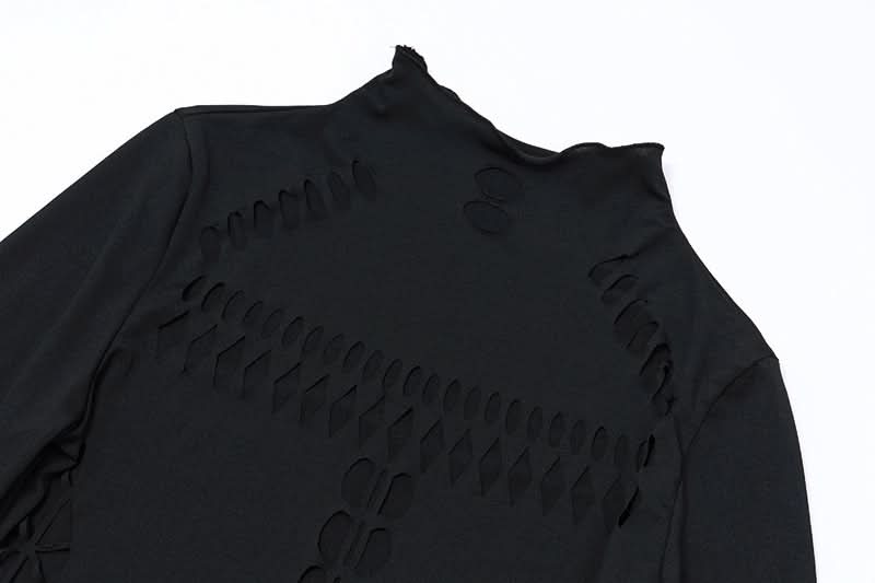 Gothic Glam Spider Web Cutout Bodysuit - High Neck Long Sleeve Halloween & Fall Statement