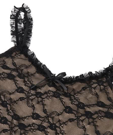 Enchanting Black Lace Maxi Dress | Ruffle Hem Cami for Fall Evenings & Holiday Parties