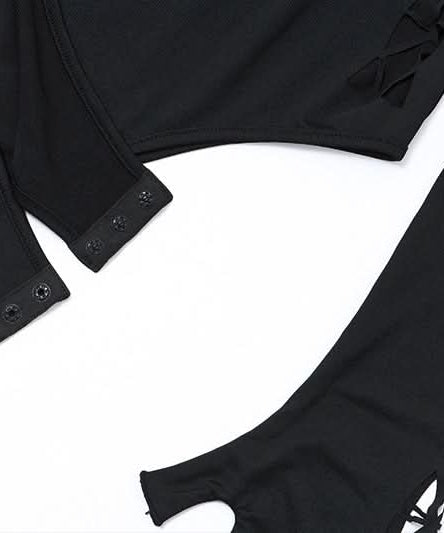 Gothic Glam Spider Web Cutout Bodysuit - High Neck Long Sleeve Halloween & Fall Statement