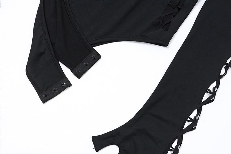 Gothic Glam Spider Web Cutout Bodysuit - High Neck Long Sleeve Halloween & Fall Statement