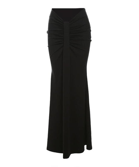 Effortless Elegance: Ruched Black Maxi Skirt for Fall & Holiday Soirées
