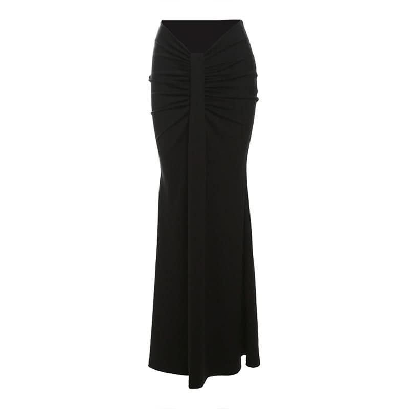 Effortless Elegance: Ruched Black Maxi Skirt for Fall & Holiday Soirées