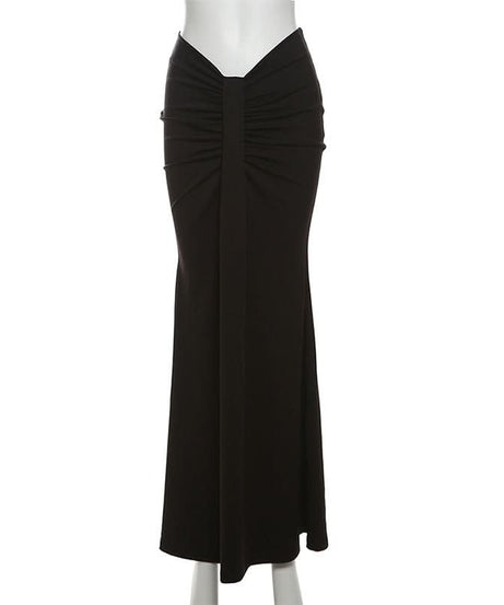 Effortless Elegance: Ruched Black Maxi Skirt for Fall & Holiday Soirées
