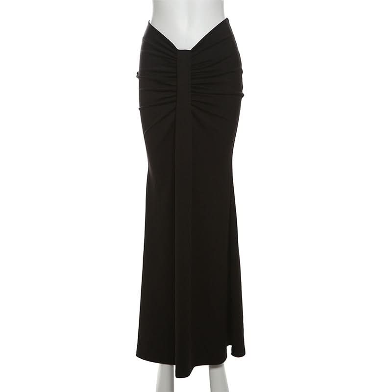Effortless Elegance: Ruched Black Maxi Skirt for Fall & Holiday Soirées