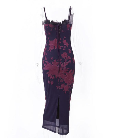 Midnight Bloom Floral Mesh Maxi Slip Dress - Elegant Fall & Holiday Style for American Women