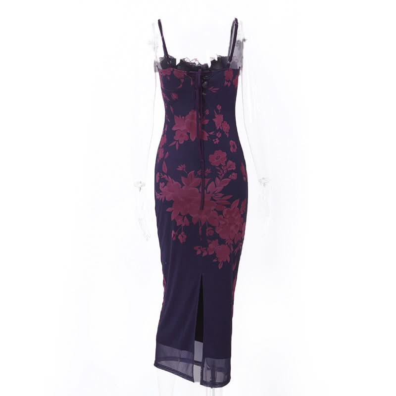 Midnight Bloom Floral Mesh Maxi Slip Dress - Elegant Fall & Holiday Style for American Women