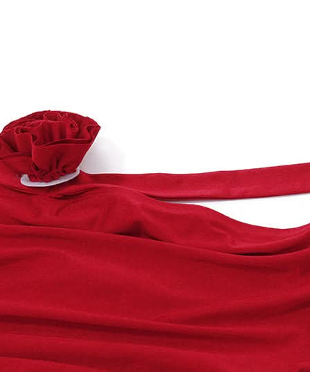 Red Hot Ruffle & Rose Off-Shoulder Mini Skirt Set - Your Fall Party & Halloween Statement