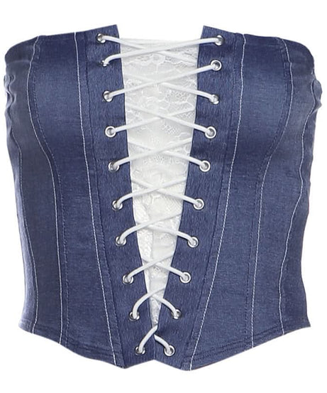 Y2K Chic Denim Lace-Up Corset Top - Strapless Bustier for Fall Nights & Trendy Style
