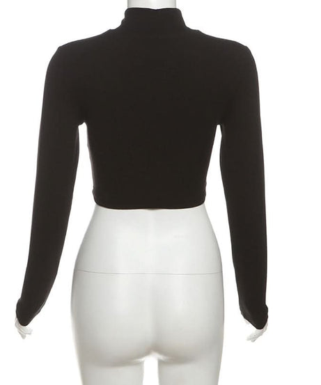 Fall Nights Out: Edgy Black Lace Corset Crop Top | High Neck Long Sleeve Goth Chic
