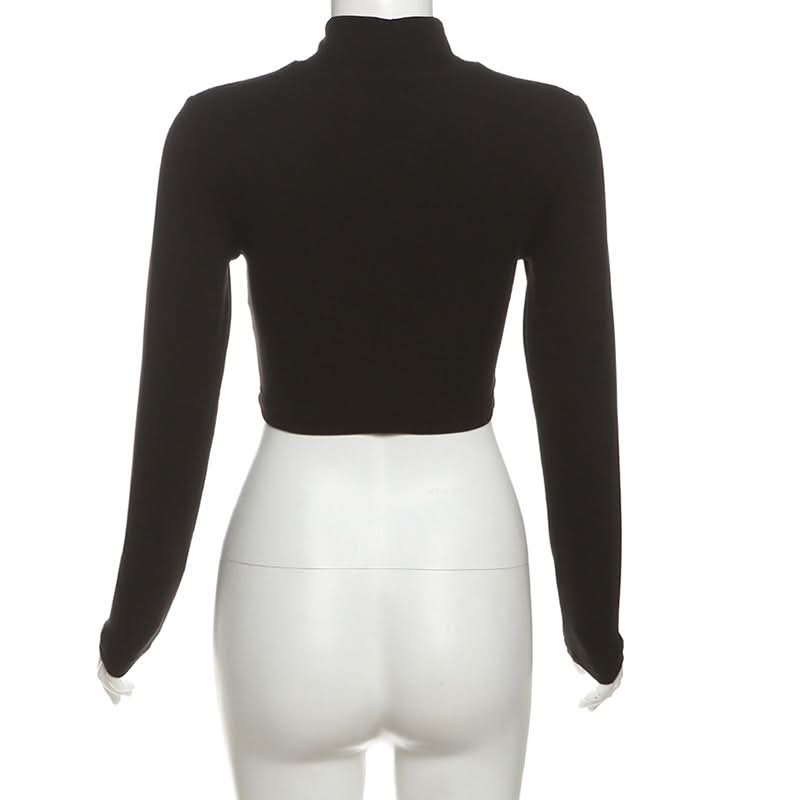 Fall Nights Out: Edgy Black Lace Corset Crop Top | High Neck Long Sleeve Goth Chic
