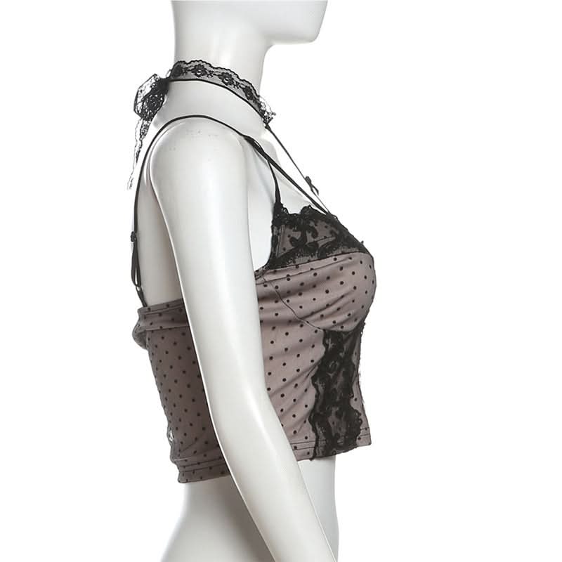 Sultry Polka Dot & Lace Cami Top with Detachable Choker - Perfect for Fall Date Nights