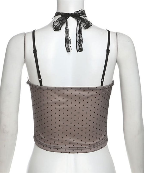 Sultry Polka Dot & Lace Cami Top with Detachable Choker - Perfect for Fall Date Nights