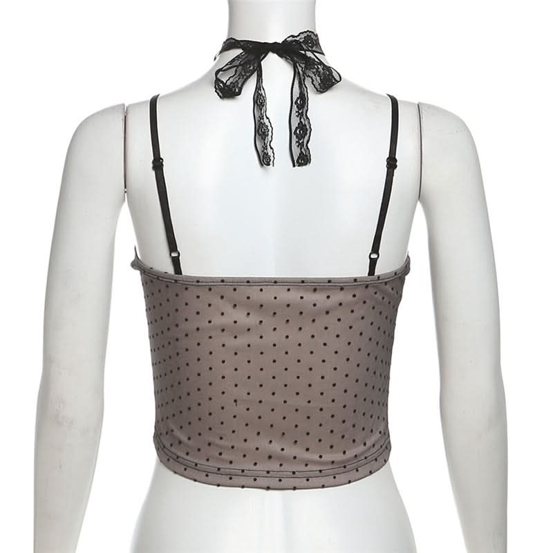 Sultry Polka Dot & Lace Cami Top with Detachable Choker - Perfect for Fall Date Nights