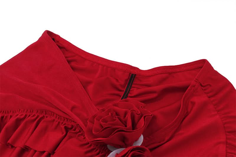 Red Hot Ruffle & Rose Off-Shoulder Mini Skirt Set - Your Fall Party & Halloween Statement