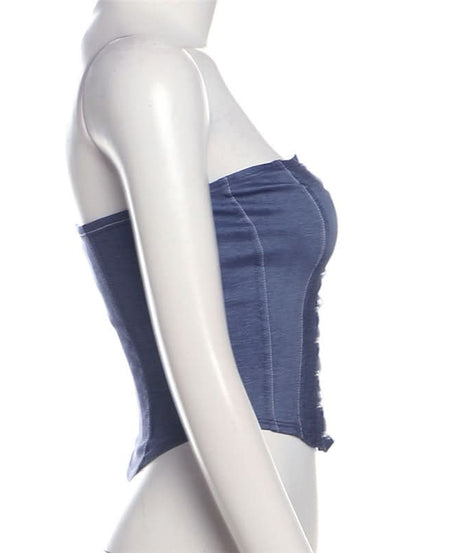 Y2K Chic Denim Lace-Up Corset Top - Strapless Bustier for Fall Nights & Trendy Style