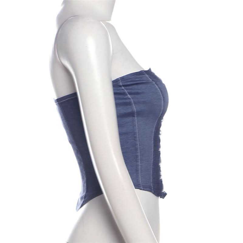 Y2K Chic Denim Lace-Up Corset Top - Strapless Bustier for Fall Nights & Trendy Style
