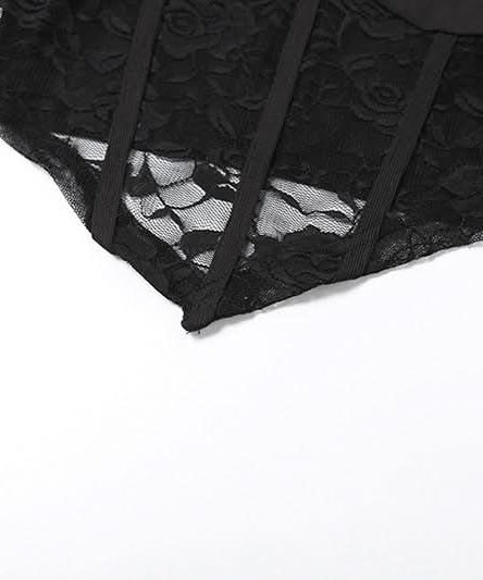 Fall Nights Out: Edgy Black Lace Corset Crop Top | High Neck Long Sleeve Goth Chic