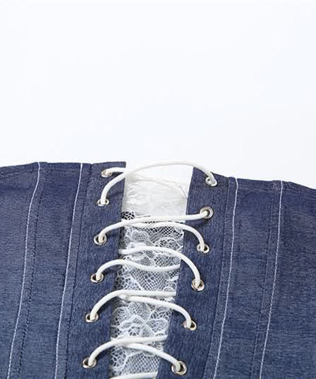 Y2K Chic Denim Lace-Up Corset Top - Strapless Bustier for Fall Nights & Trendy Style
