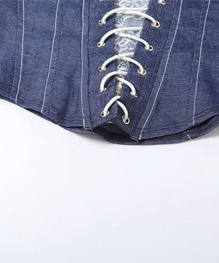 Y2K Chic Denim Lace-Up Corset Top - Strapless Bustier for Fall Nights & Trendy Style