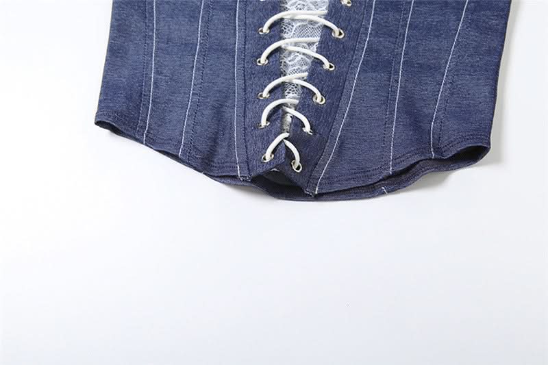 Y2K Chic Denim Lace-Up Corset Top - Strapless Bustier for Fall Nights & Trendy Style