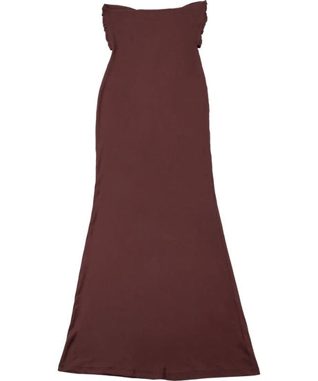 Espresso Elegance: Strapless Cut-Out Maxi Dress with Dramatic Drape