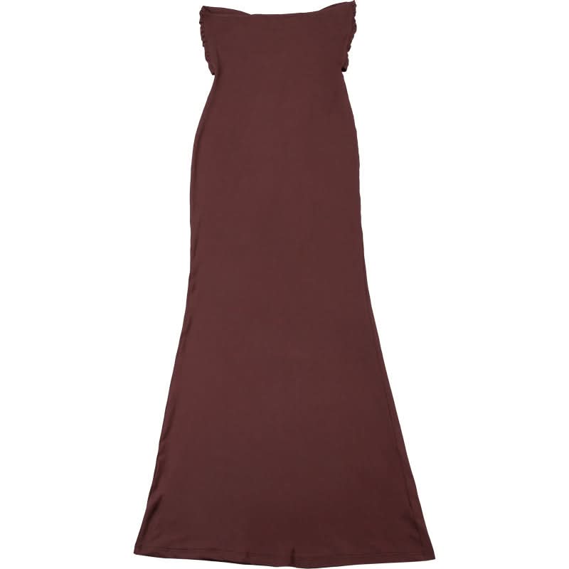 Espresso Elegance: Strapless Cut-Out Maxi Dress with Dramatic Drape