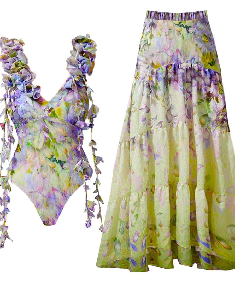 Chic Watercolor Floral Ruffle One-Piece Swimsuit | Elegant Resort & Vacation Essential