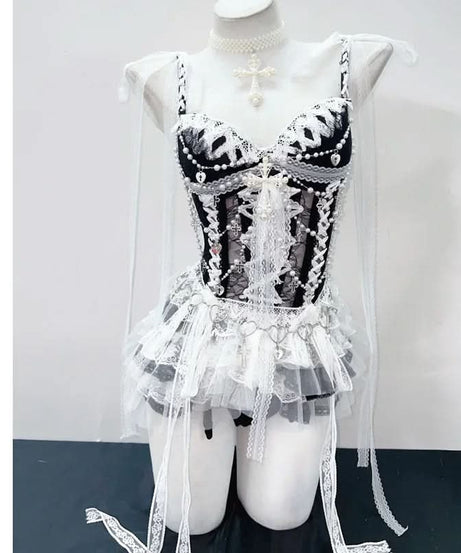 Victorian Gothic Maid Sweetheart Lace Corset Mini Dress - Spooky Season & Party Ready