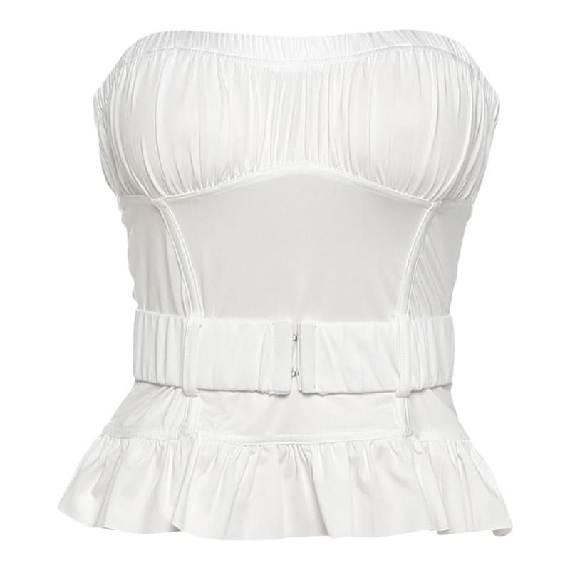 Effortless Elegance: White Ruched Peplum Tube Top – Your Fall & Holiday Go-To