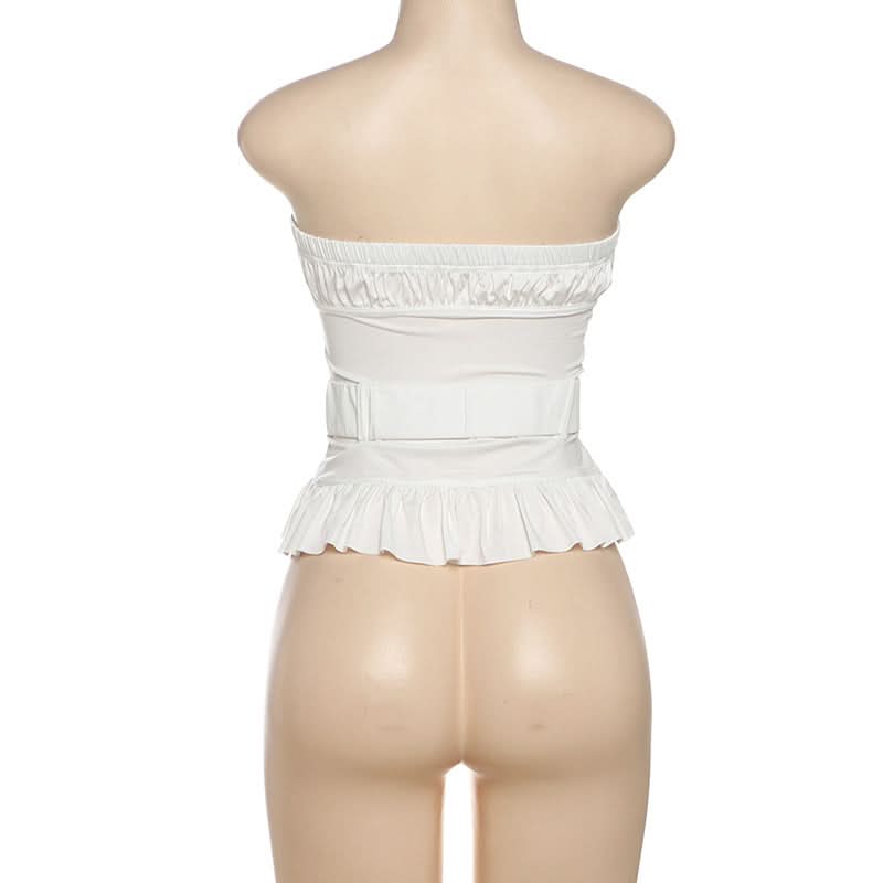 Effortless Elegance: White Ruched Peplum Tube Top – Your Fall & Holiday Go-To