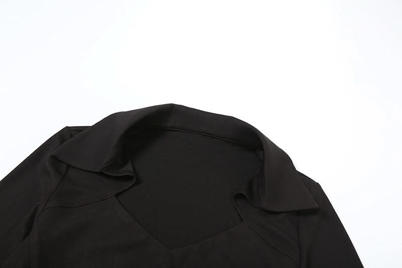 Goth-Chic Cut-Out Long Sleeve Top | Flared Bell Sleeve Collared Blouse - Perfect for Fall & Spooky Season