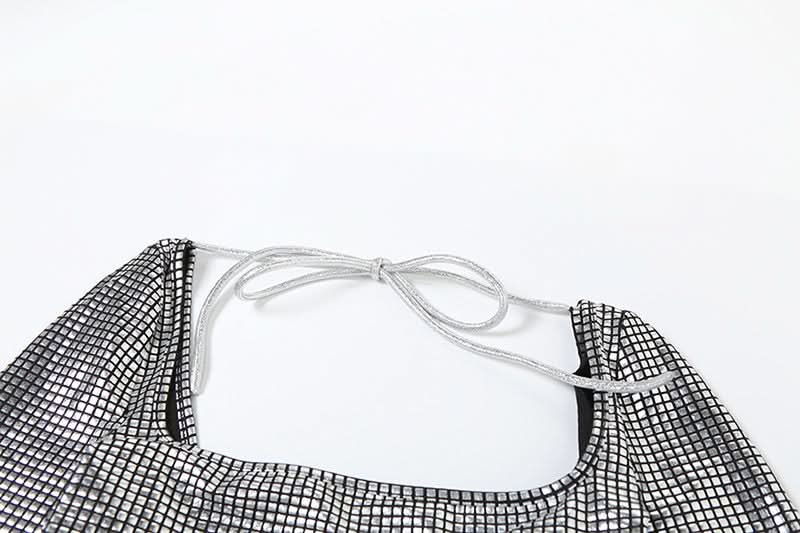 Showstopping Metallic Maxi Skirt Set - Long Sleeve Square Neck Crop Top | Holiday Party & Gala Ready