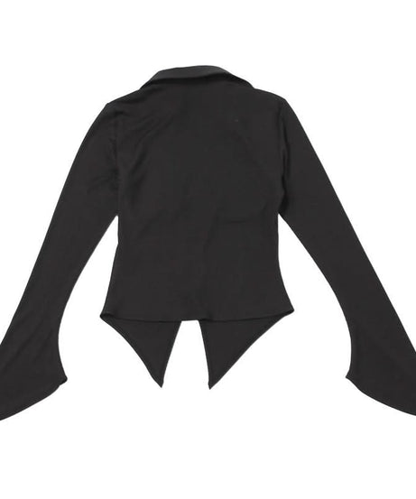 Goth-Chic Cut-Out Long Sleeve Top | Flared Bell Sleeve Collared Blouse - Perfect for Fall & Spooky Season