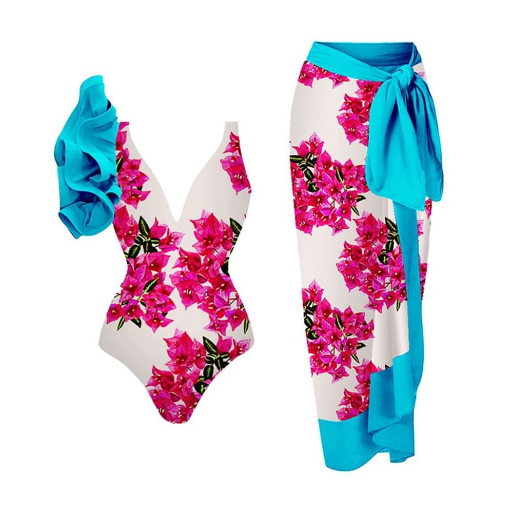 Vibrant Watercolor Butterfly 2-Piece Swimsuit & Maxi Sarong Set - Chic Resort & Fall Getaway Style