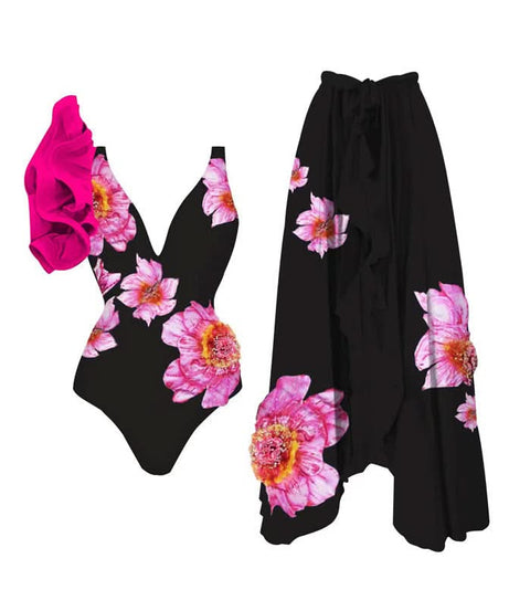 Vibrant Watercolor Butterfly 2-Piece Swimsuit & Maxi Sarong Set - Chic Resort & Fall Getaway Style