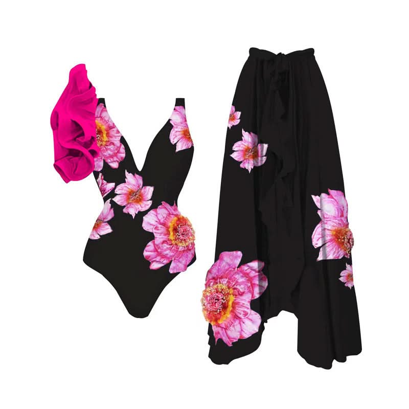 Vibrant Watercolor Butterfly 2-Piece Swimsuit & Maxi Sarong Set - Chic Resort & Fall Getaway Style
