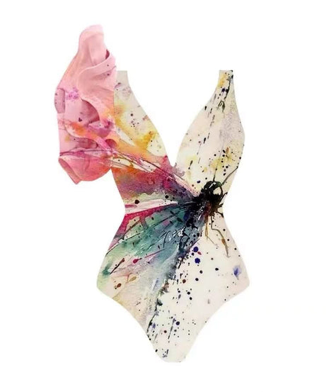 Vibrant Watercolor Butterfly 2-Piece Swimsuit & Maxi Sarong Set - Chic Resort & Fall Getaway Style