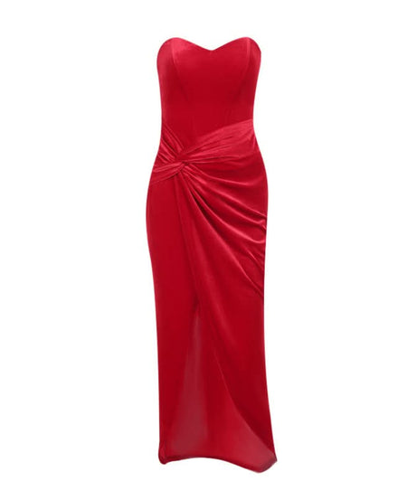Luxe Red Velvet Sweetheart Slit Maxi Dress - Your Glamorous Gown for Holiday Parties & New Year's Eve