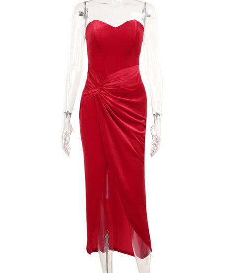 Luxe Red Velvet Sweetheart Slit Maxi Dress - Your Glamorous Gown for Holiday Parties & New Year's Eve