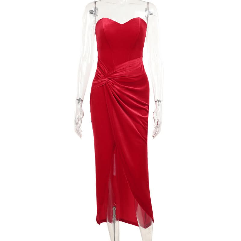 Luxe Red Velvet Sweetheart Slit Maxi Dress - Your Glamorous Gown for Holiday Parties & New Year's Eve