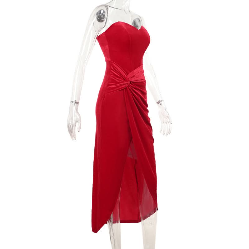Luxe Red Velvet Sweetheart Slit Maxi Dress - Your Glamorous Gown for Holiday Parties & New Year's Eve