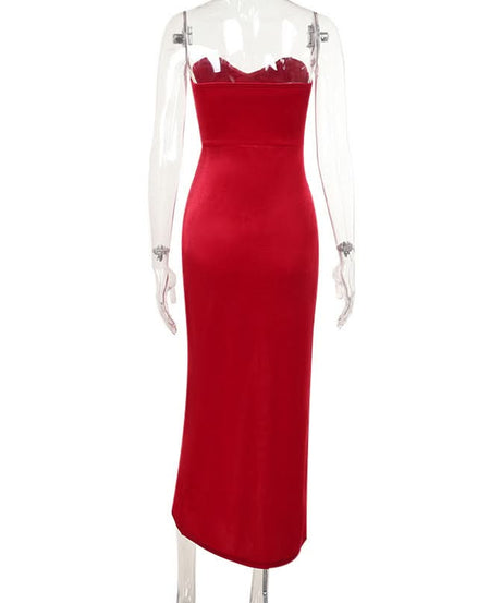 Luxe Red Velvet Sweetheart Slit Maxi Dress - Your Glamorous Gown for Holiday Parties & New Year's Eve