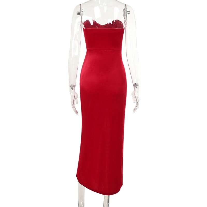 Luxe Red Velvet Sweetheart Slit Maxi Dress - Your Glamorous Gown for Holiday Parties & New Year's Eve