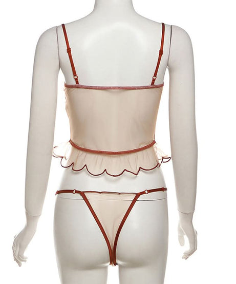 Autumn Allure: Sweetheart Mesh Bustier & Thong Lingerie Set | Terracotta Rust