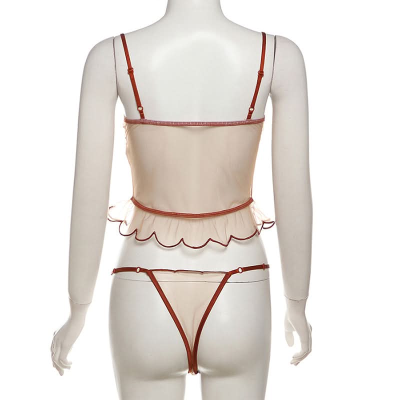 Autumn Allure: Sweetheart Mesh Bustier & Thong Lingerie Set | Terracotta Rust
