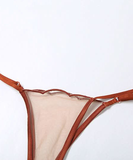 Autumn Allure: Sweetheart Mesh Bustier & Thong Lingerie Set | Terracotta Rust