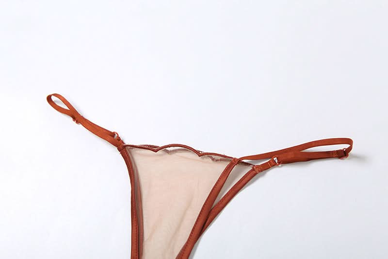 Autumn Allure: Sweetheart Mesh Bustier & Thong Lingerie Set | Terracotta Rust