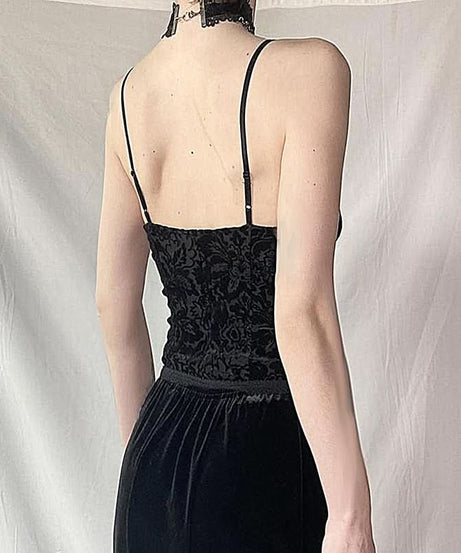 Enchanted Black Velvet & Lace Corset Cami - Gothic Chic Bustier for Fall & Holiday Sparkle