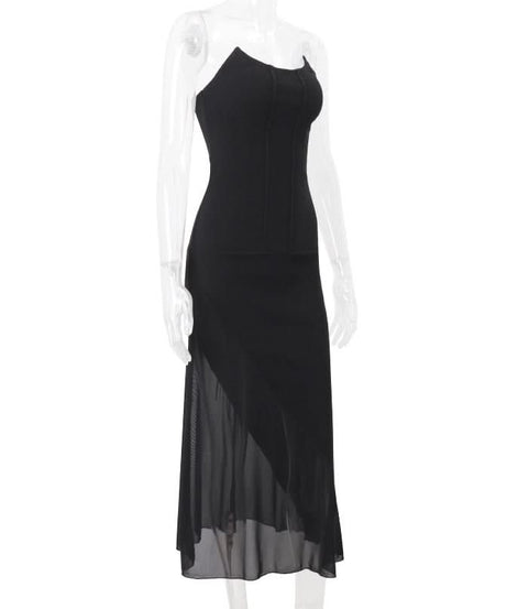 Sleek Black Mesh Panel Maxi Dress - Your Go-To for Fall & Holiday Parties